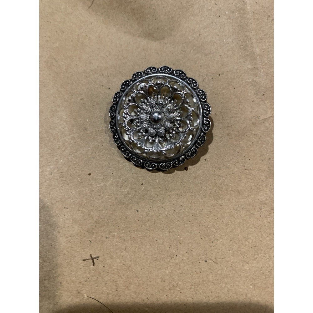 West Germany Vintage Silver Tone Round Floral Dress Clip